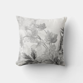 Graue und weiße Elegantin Botanische Flora Kissen