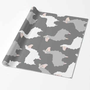 Graue und weiße Fluffy Llamas Geschenkpapier