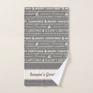 Graue und weiße frohe Weihnachts Retro Typografie Badhandtuch Set