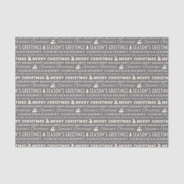 Graue und weiße frohe Weihnachts Retro Typografie Seidenpapier (Vorderseite)
