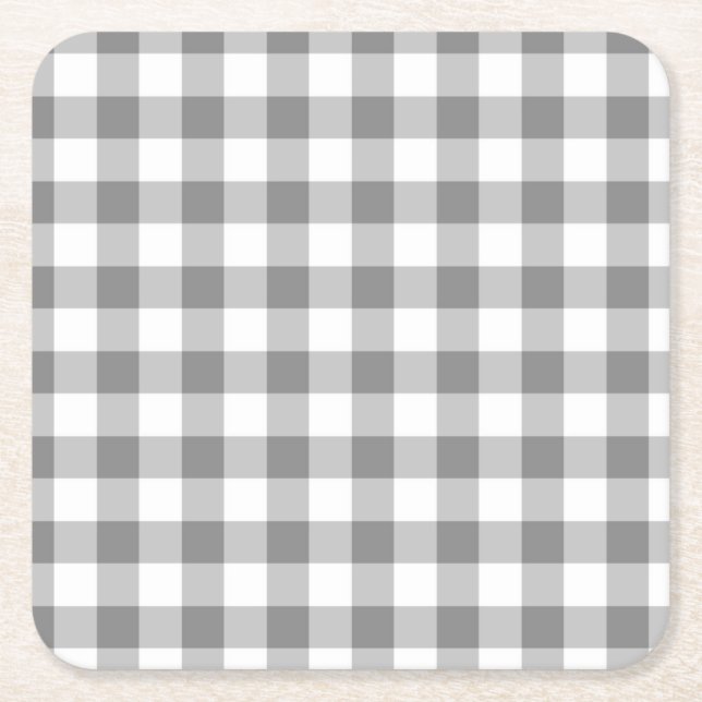 Graue und weiße Gingham-Karo-Muster Rechteckiger Pappuntersetzer (Vorderseite)