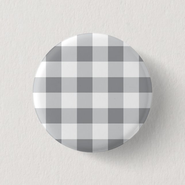 Graue und weiße Gingham-Muster Button (Vorderseite)