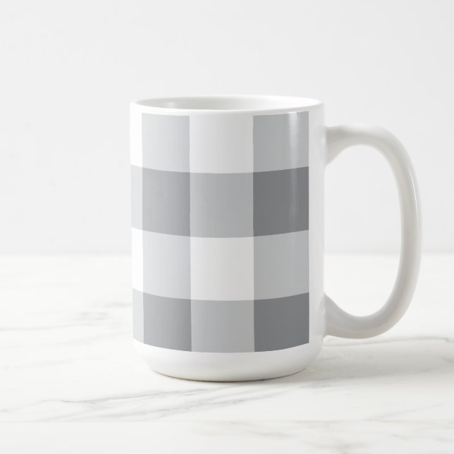 Graue und weiße Gingham-Muster Kaffeetasse (Rechts)