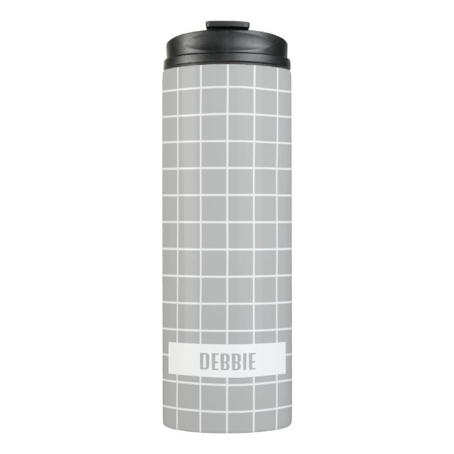 Graue und weiße Kachelblöcke Thermosbecher (Vorderseite)