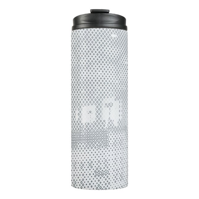 Graue und weiße, karierte Spinnstoffe Thermosbecher (Vorderseite)