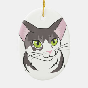 Graue und weiße Katze Keramikornament