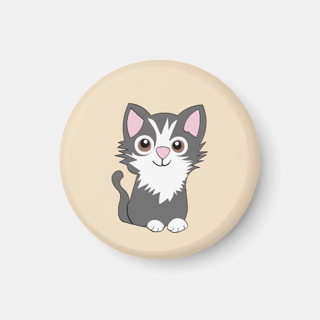 Graue und weiße Katze Magnet (Vorne)