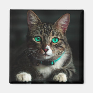 Graue und weiße Katze mit blauen Augen und Matchin Magnet