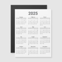 Graue und weiße Magnetkarte 2025 Jährlicher Kalend
