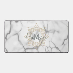 Graue und weiße Marmoreffekte Gold Mandala Monogra Schreibtischunterlage