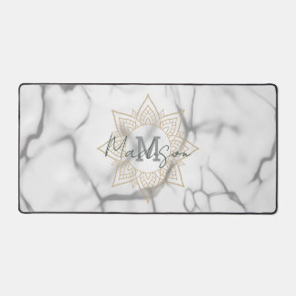 Graue und weiße Marmoreffekte Gold Mandala Monogra Schreibtischunterlage