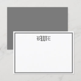 Graue und weiße Mit Monogramm Flachnotizkarte Einladung