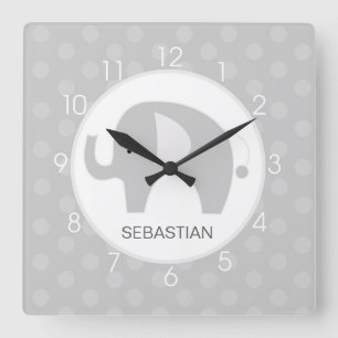 Graue und weiße Mod Elephant Wall Clock Quadratische Wanduhr