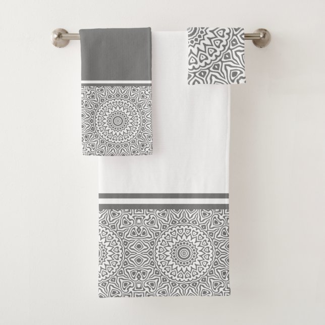 Graue und weiße Moderne Mandala Badhandtuch Set (Insitu)