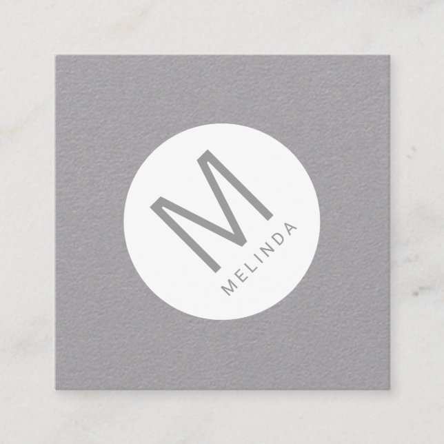 Graue und weiße moderne Minimalistische Monogramm Quadratische Visitenkarte (Vorderseite)
