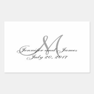 Graue und weiße Monogramm-Rechteck-Hochzeitsetiket Rechteckiger Aufkleber