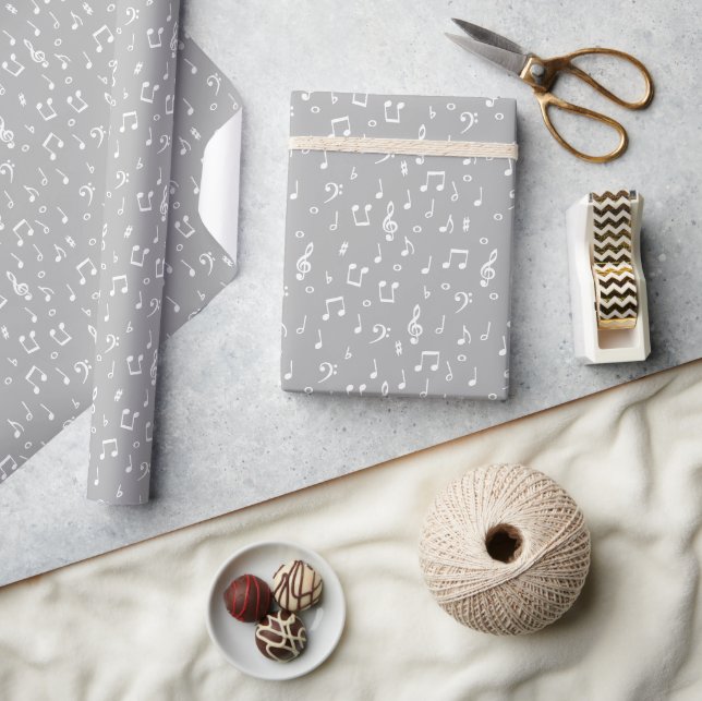 Graue und weiße Musiksymbole - Wrapping Paper Geschenkpapier (Kunsthandwerk)