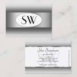 Graue und weiße Ombre-Initialen Silver Oval Frame Visitenkarte