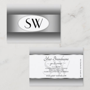 Graue und weiße Ombre-Initialen Silver Oval Frame Visitenkarte