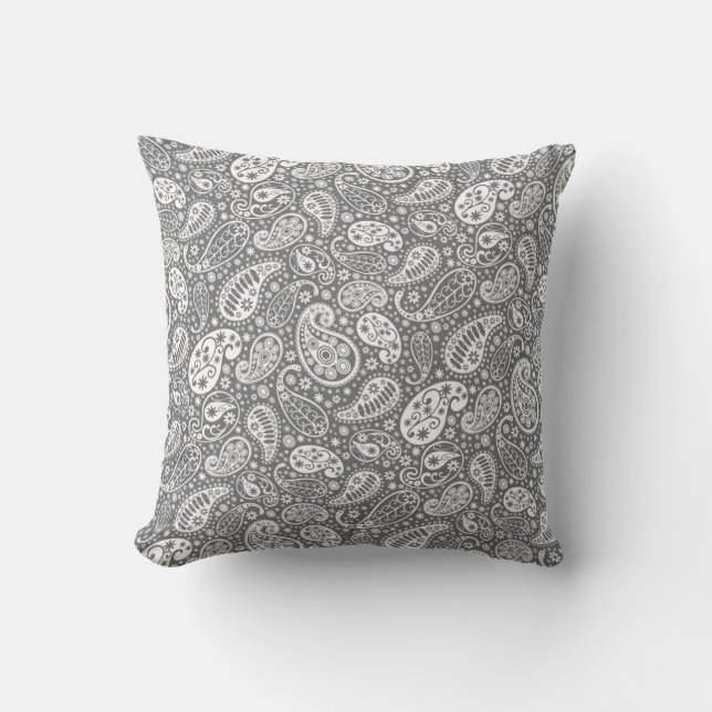Graue und weiße Paisley Kissen (Vorderseite)
