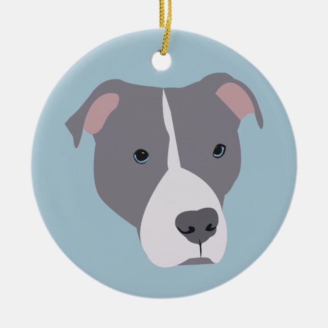 Graue und weiße Pitbull Keramik Ornament (Vorne)