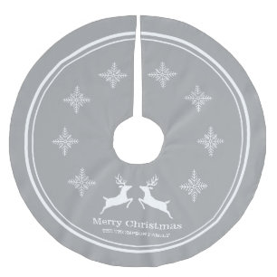 Graue und weiße Rentiere mit Schneeflocken Weihnac Polyester Weihnachtsbaumdecke