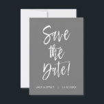 Graue und weiße Save the Date-Karte Save The Date<br><div class="desc">Graue und weiße handgeschriebene Script Save the Date Card. Der Text dieses handgeschriebenen Pinselskripts kann mit Namen und Datum aktualisiert und angepasst werden.</div>