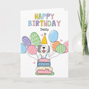 Graue und weiße Schafaddel Hund zum Geburtstag glü Karte