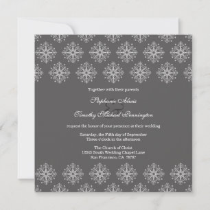 Graue und weiße Schneeflocken Winterhochzeit Einladung