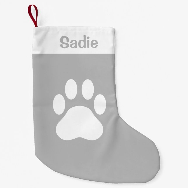 Graue und weiße Silhouette mit Individuelle Name Kleiner Weihnachtsstrumpf (Vorderseite)