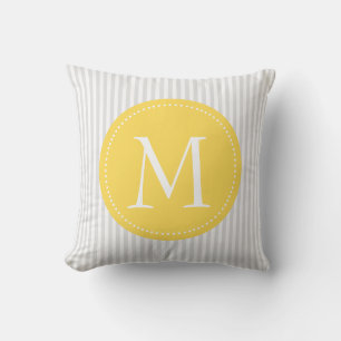 Graue und weiße Streifen Gelb-Monogramm Kissen