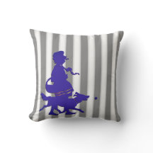 Graue und weiße Streifen Kind & Hund Blaue Silhoue