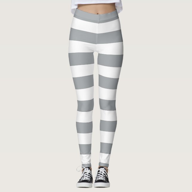 Graue und weiße Streifen Leggings (Vorderseite)