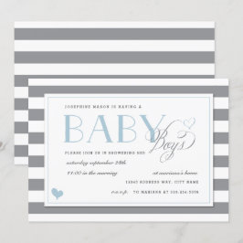 Graue und weiße Stripe Twins Baby Boy Dusche Blau Einladung