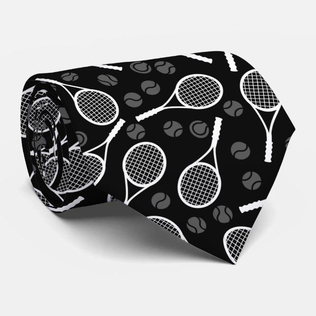 Graue und weiße Tennis Vater Ball Racket Pattern S Krawatte (Gerollt)