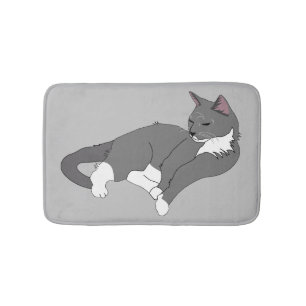 Graue und weiße Tuxedo Katze Badematte