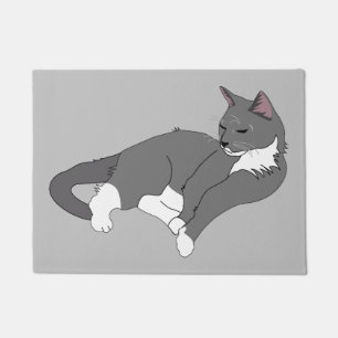 Graue und weiße Tuxedo Katze Fußmatte