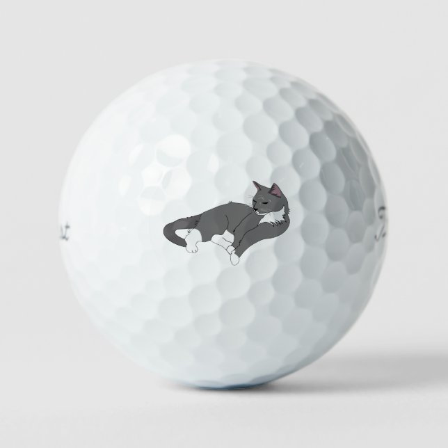 Graue und weiße Tuxedo Katze Golfball (Vorderseite)