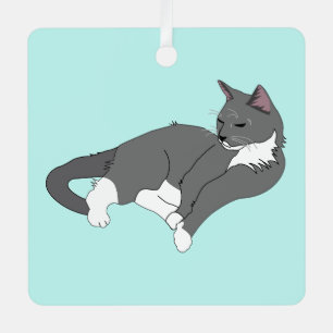 Graue und weiße Tuxedo Katze Ornament Aus Metall