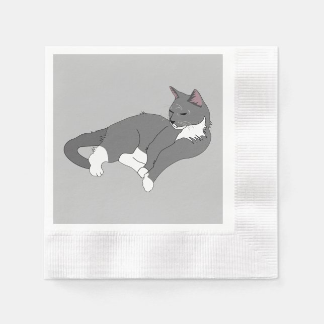 Graue und weiße Tuxedo Katze Serviette (Vorderseite)