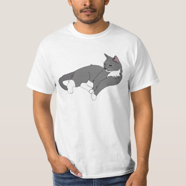 Graue und weiße Tuxedo Katze T-Shirt (Vorderseite)