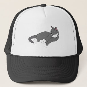 Graue und weiße Tuxedo Katze Truckerkappe