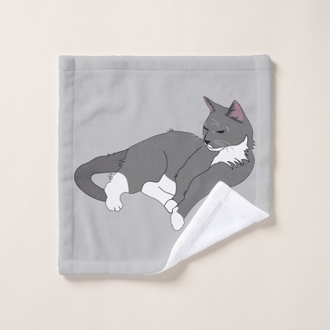 Graue und weiße Tuxedo Katze Waschlappen (Waschlappen)