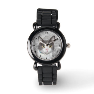 Graue und weiße Tuxedo Kitty Armbanduhr