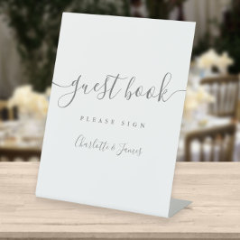 Graue und weiße Unterschrift Skript Gästebuch Sockelschild