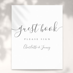 Graue und weiße Unterschriften-Schrift-Gästebuch-S Poster
