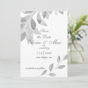 Graue und weiße Wasserfarbe Save the Date