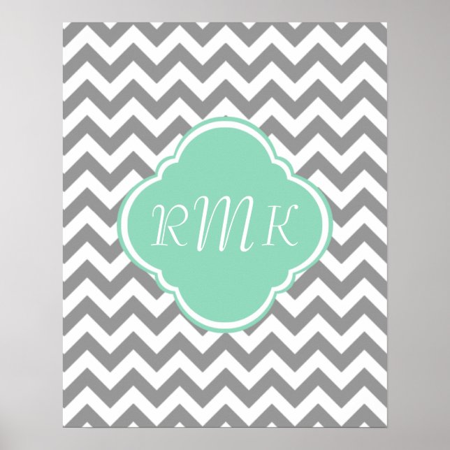 Graue und weiße Zigzag-Monogramm Poster (Vorne)