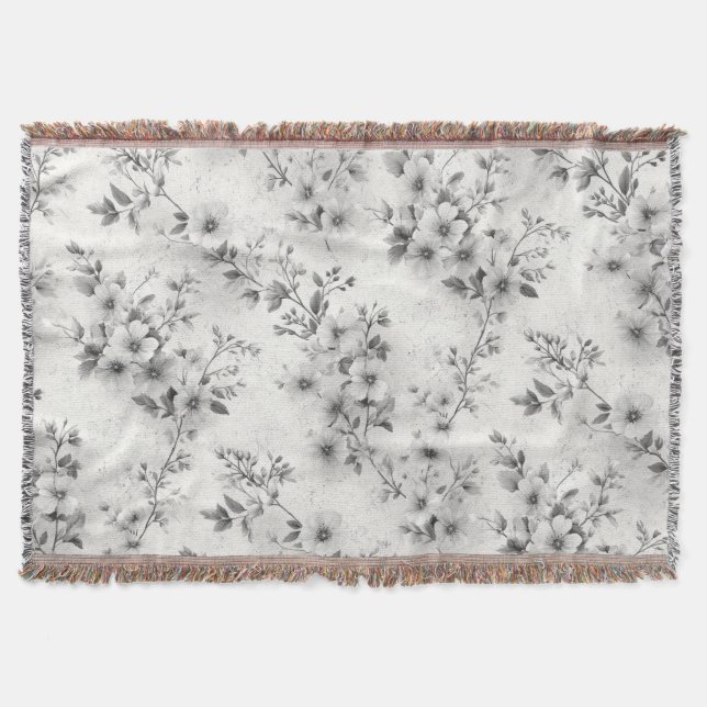 Graue Vintage-Blumen-Wurfdecke Decke (Vorderseite)