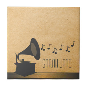 Graue Vintage Gramophone Tile Fliese